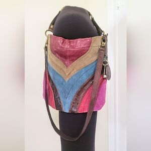 Fossil Winslet Vintage Multicolor Leather & Suede Crossbody Handbag Purse